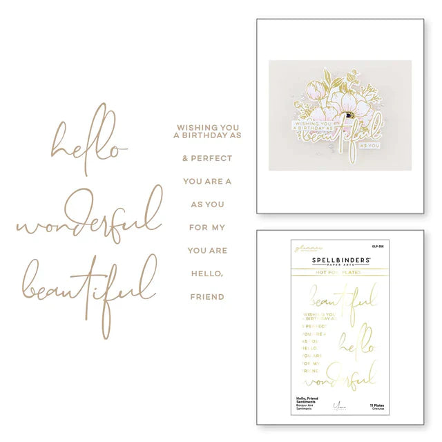 Hello, Friend Sentiments Glimmer Hot Foil Plate from Anemone Blooms Collection by Yana Smakula