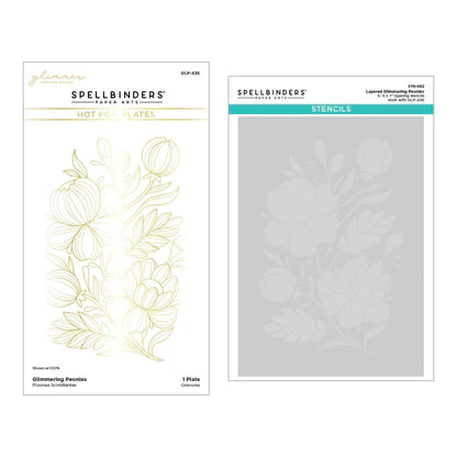 Glimmering Peonies Glimmer Plate and Stencil Bundle from the Glimmering Flowers Collection